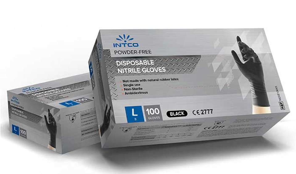 Intco Disposable Black Nitrile Glove L